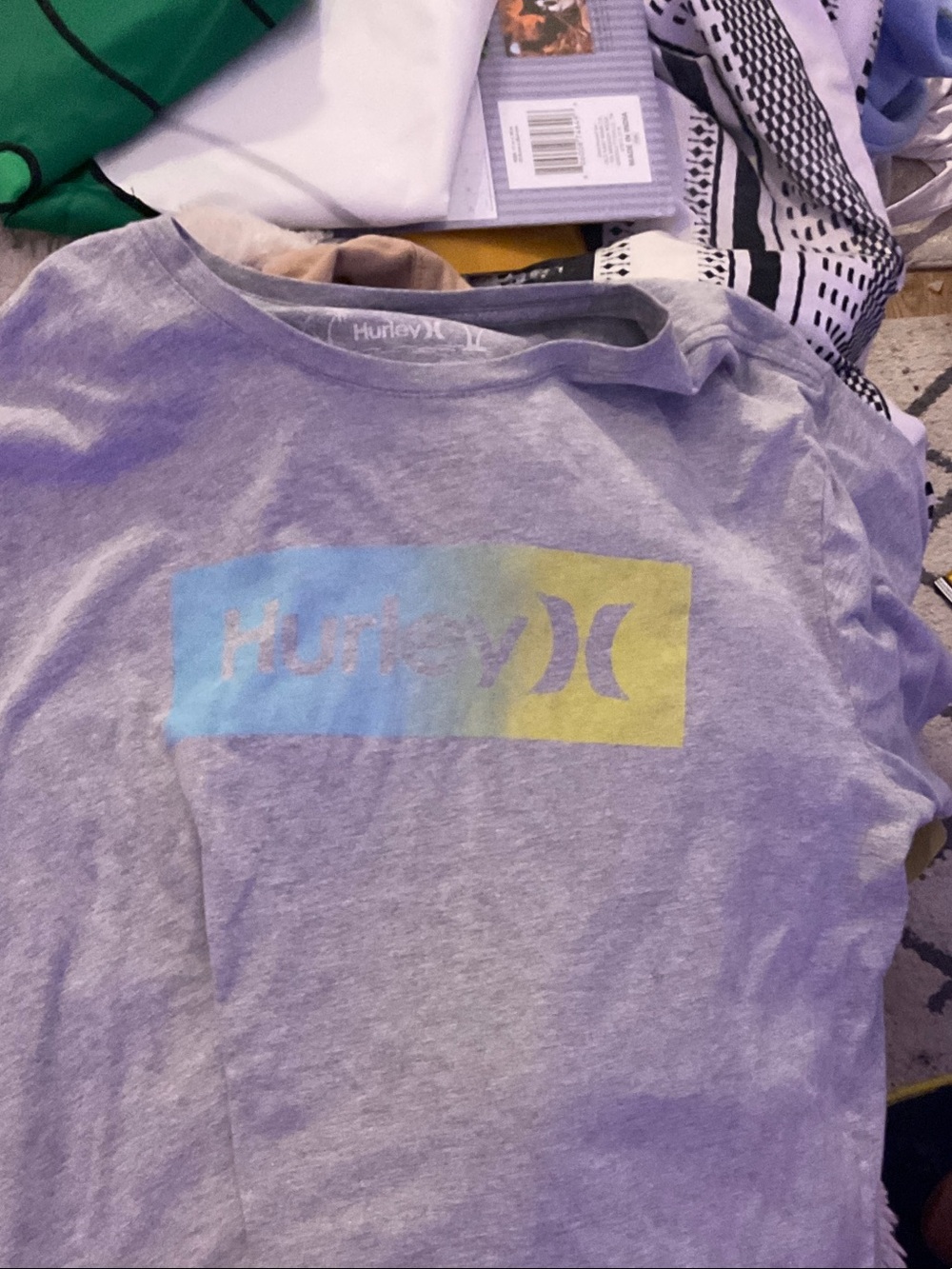 Hurley Gray Tee with Blue and Yellow Logo Gradient
